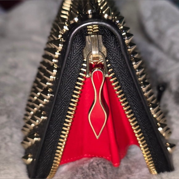 COA Christian Louboutin‎ Long  Leather Wallet. Black W/ Gold Studs EUC - Picture 7 of 11